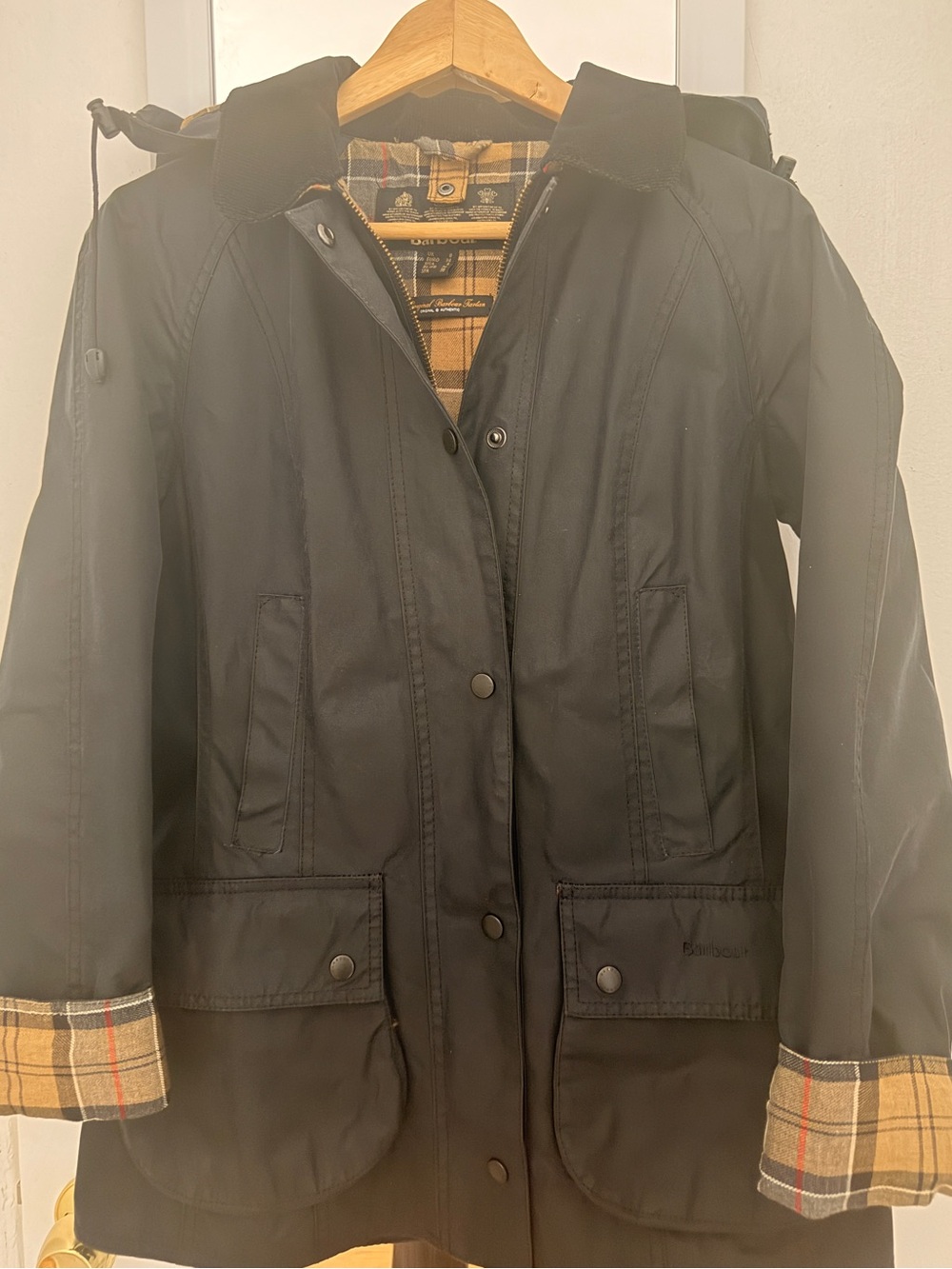 Barbour Navy Beadnell Waxed Cotton Hooded Jacket
